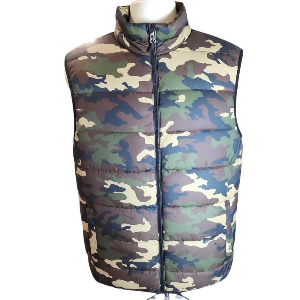 Swiss Tech Mens Large Green Camo Puffer Vest Quilted Full Zip Outerwear Coat L - Picture 5 of 8